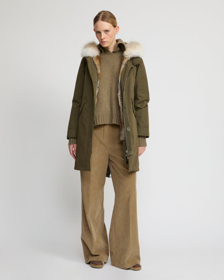 Regular parka in cotton blend and fur