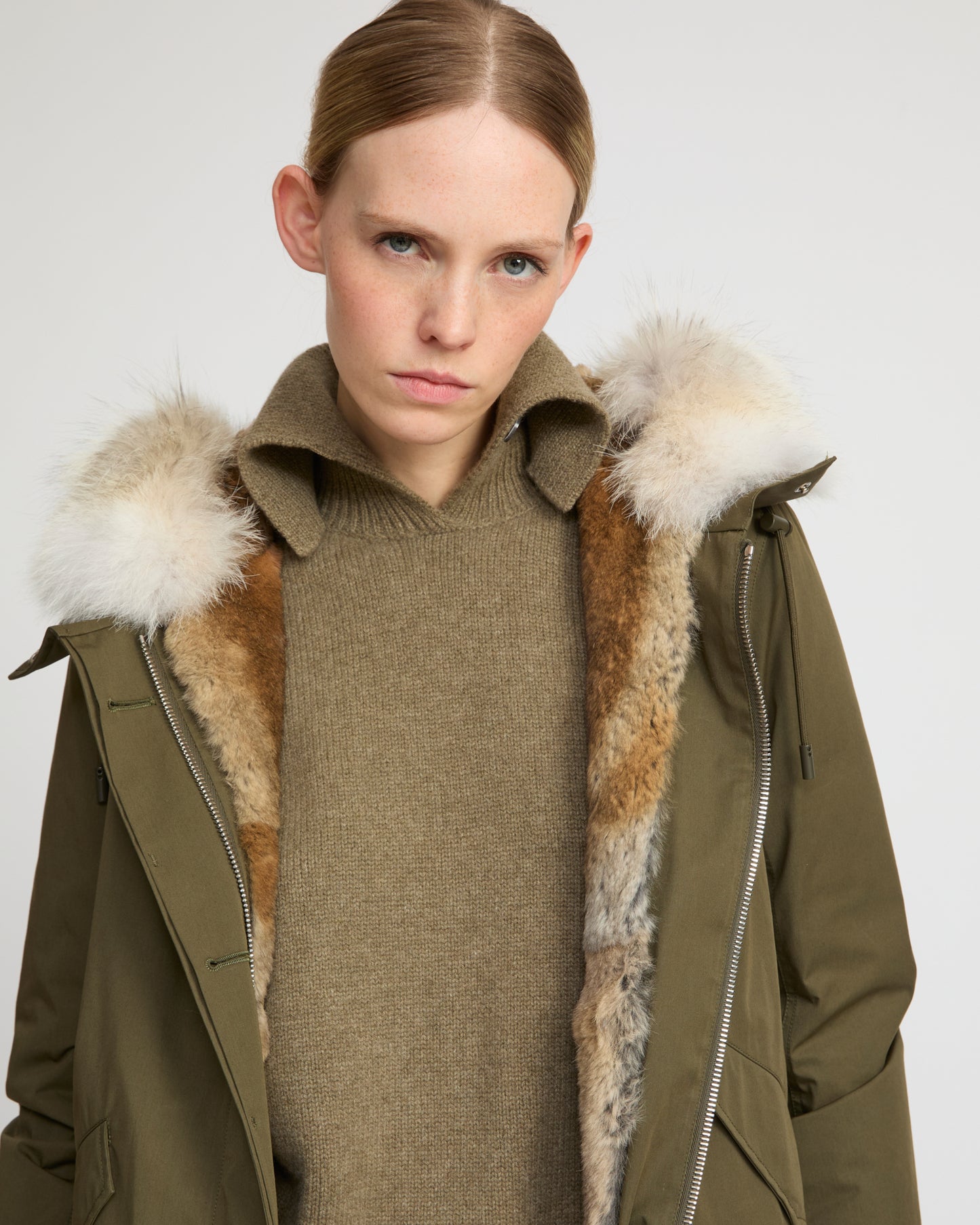 Regular parka in cotton blend and fur