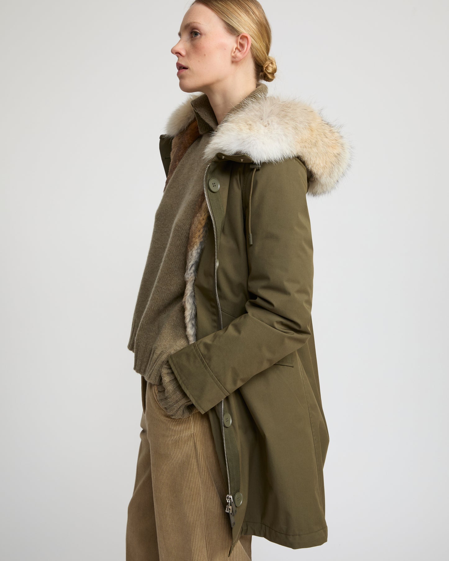 Regular parka in cotton blend and fur