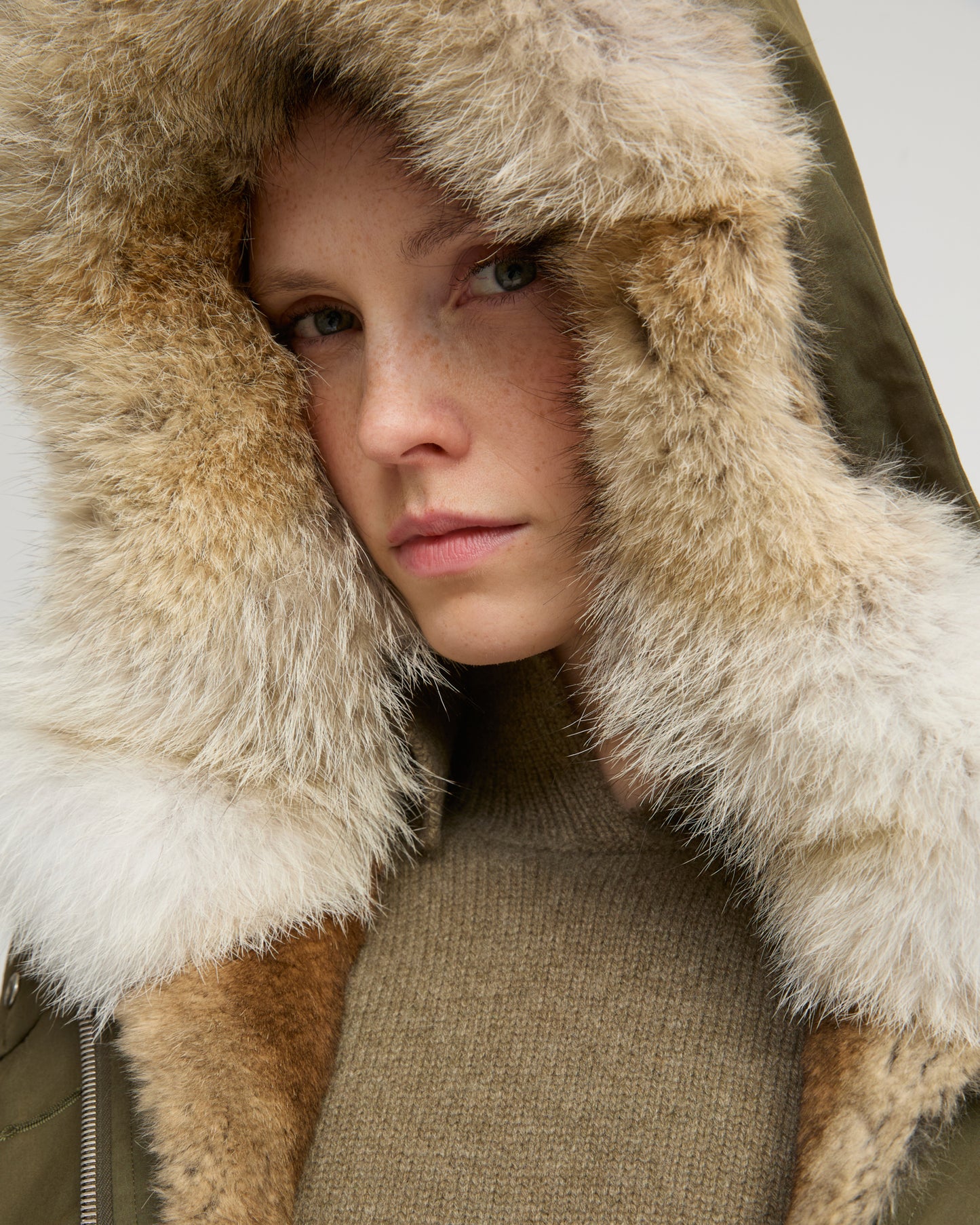 Regular parka in cotton blend and fur