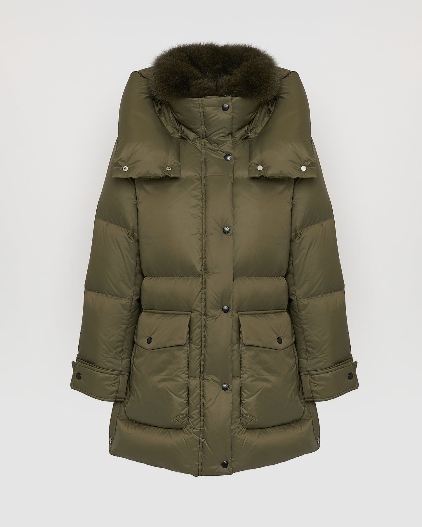 Doudoune longueur 3/4 en tissu technique déperlant et col en fourrure de renard