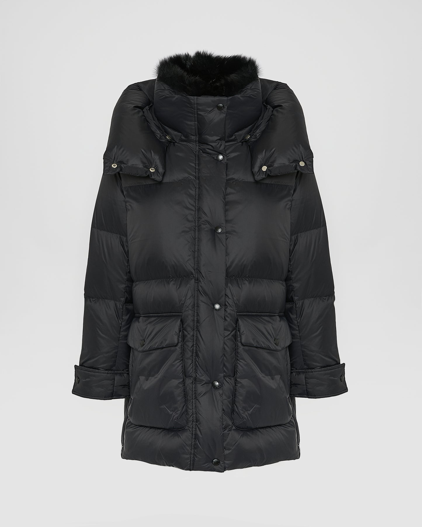 Doudoune longueur 3/4 en tissu technique déperlant et col en fourrure de renard