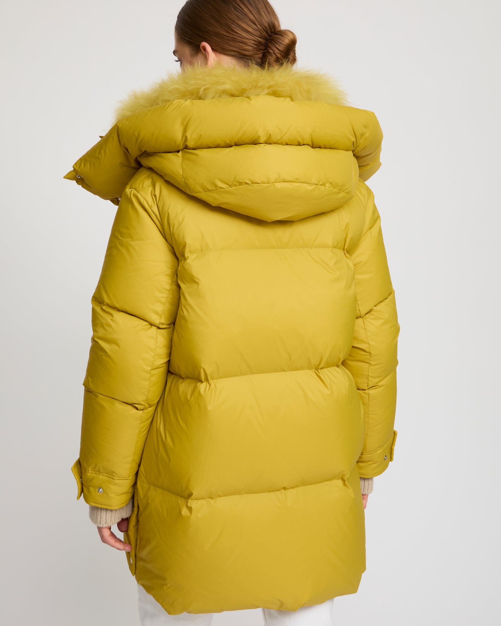 3/4 hooded down jacket in Tibetan lambswool – Yves Salomon