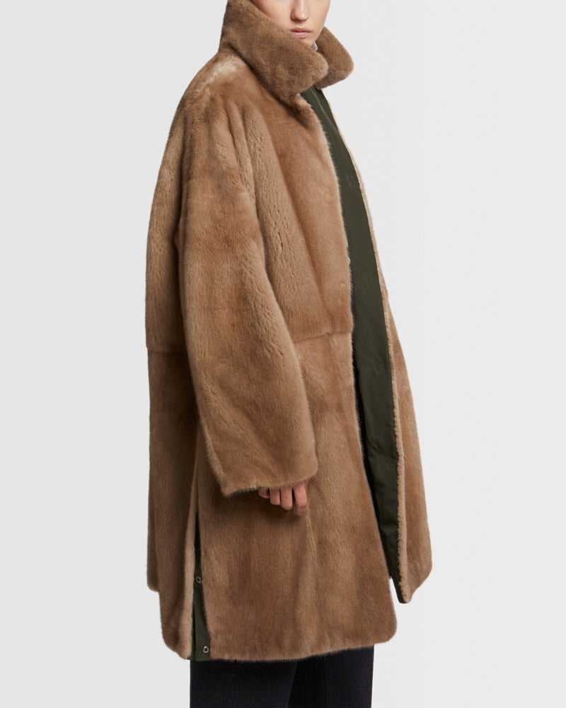Parka à col en tissu technique réversible en fourrure de vison