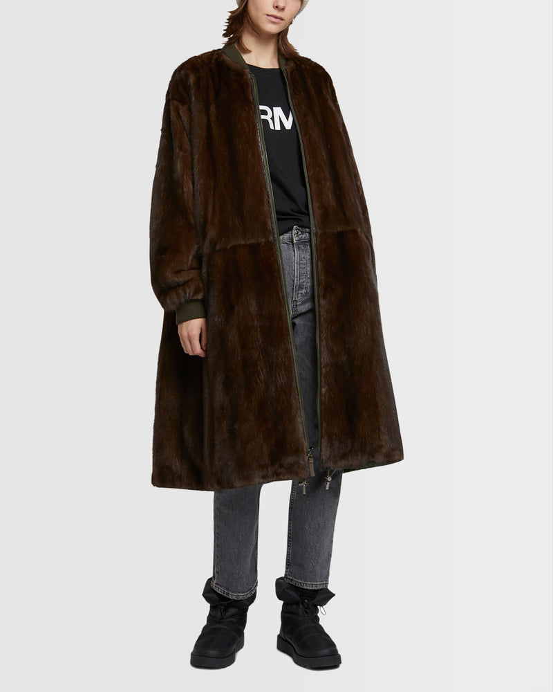 Parka bomber réversible en tissu technique déperlant et fourrure de vison à poils longs