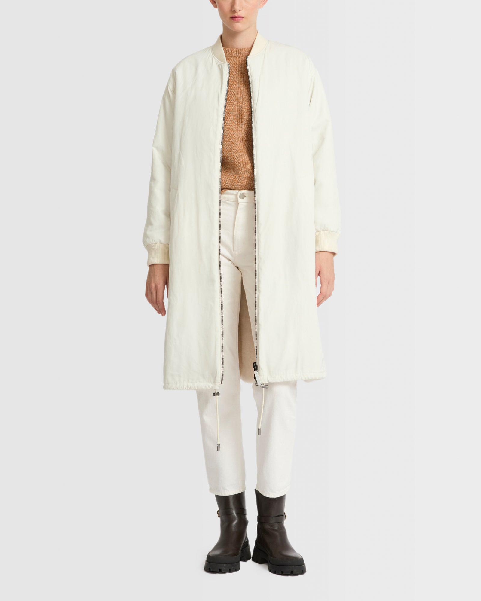 Reversible bomber jacket in technical fabric & mink - white - Yves