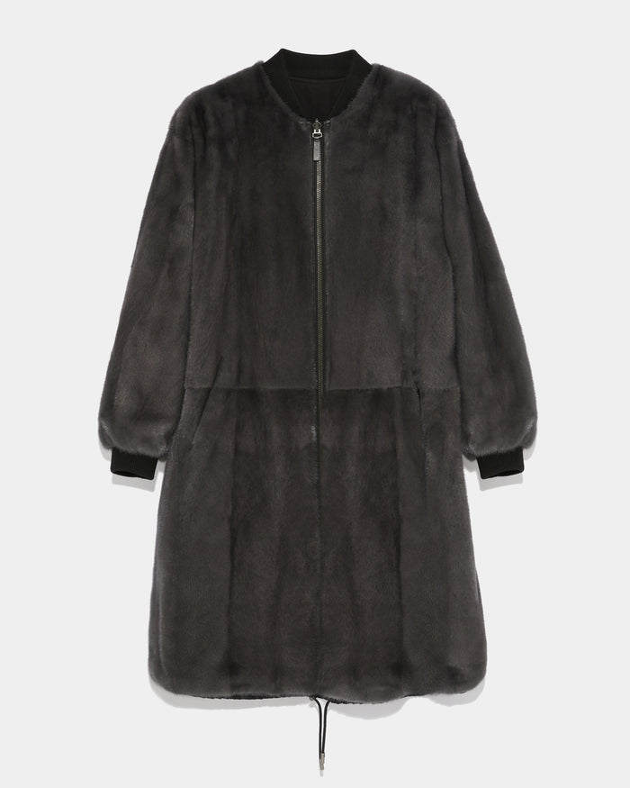 yves salomon Parka bomber réversible en tissu technique déperlant et fourrure de vison à poils longs