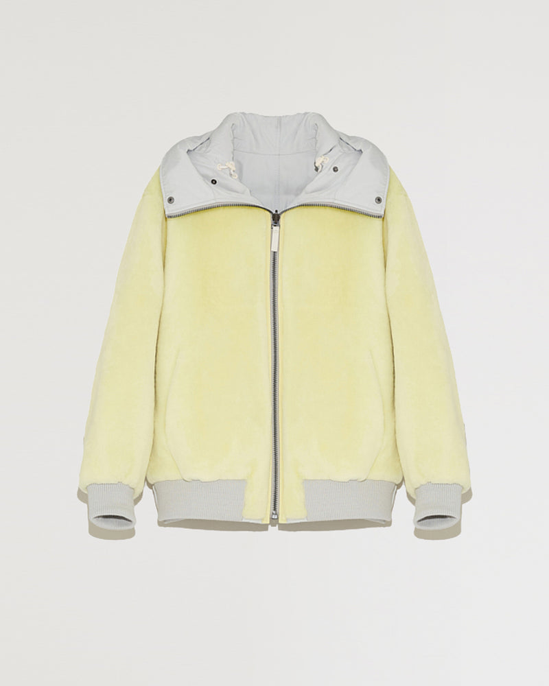 Bomber réversible zippé à capuche en tissu technique et peau lainée-Yves Salomon - Soldes d'hiver - Winter Sale