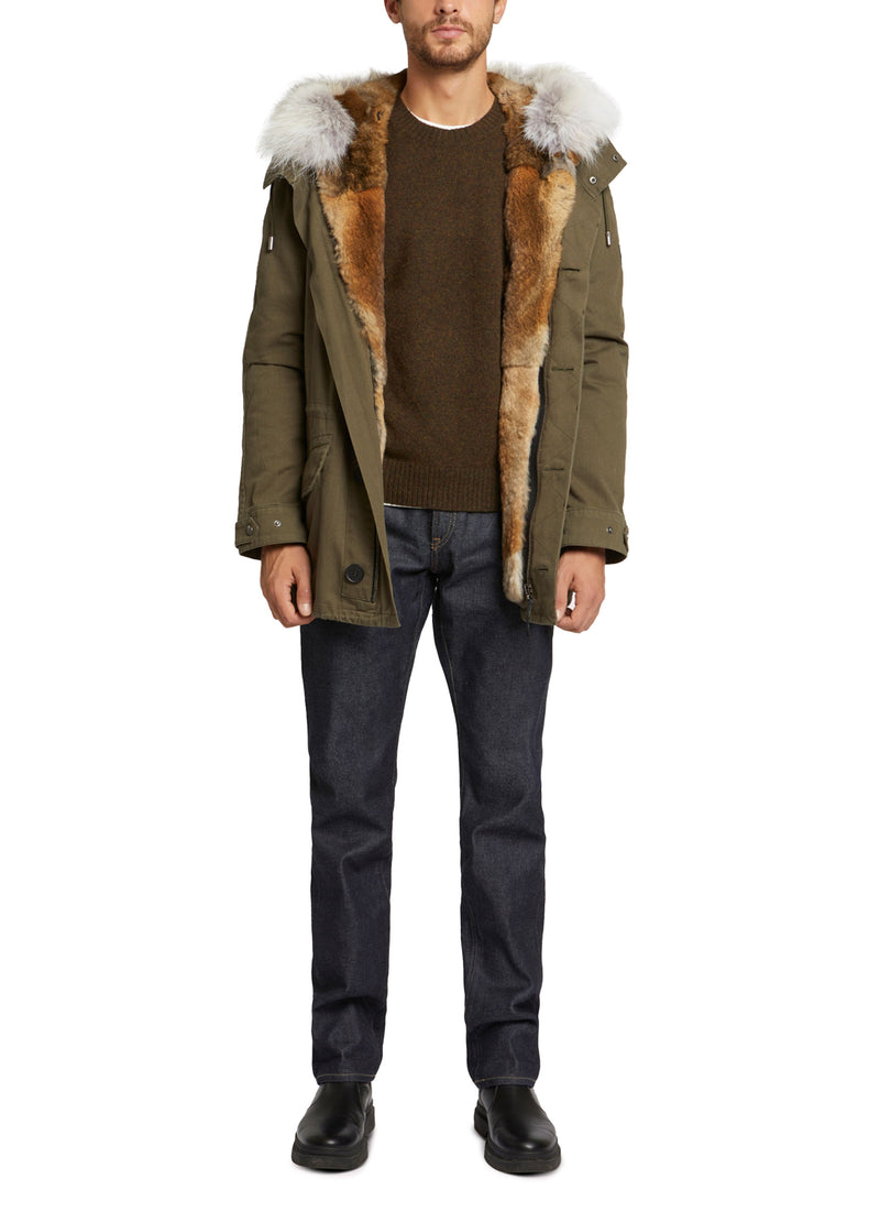 Parka iconique courte en gabardine de coton et fourrure