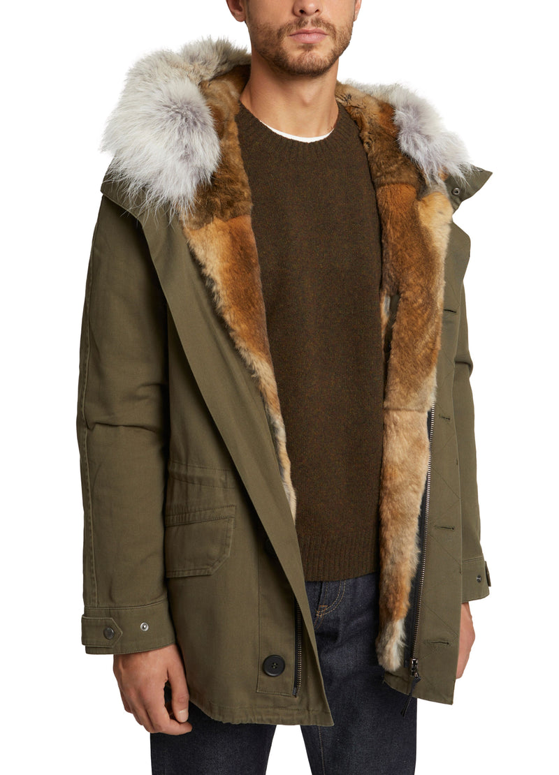 Parka iconique courte en gabardine de coton et fourrure
