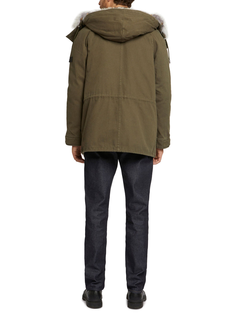 Parka iconique courte en gabardine de coton et fourrure