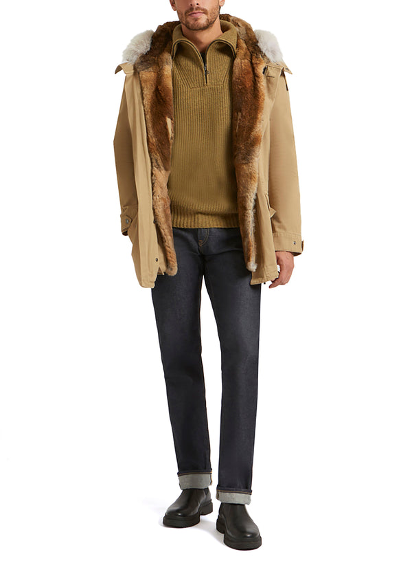 Parka iconique courte en gabardine de coton et fourrure