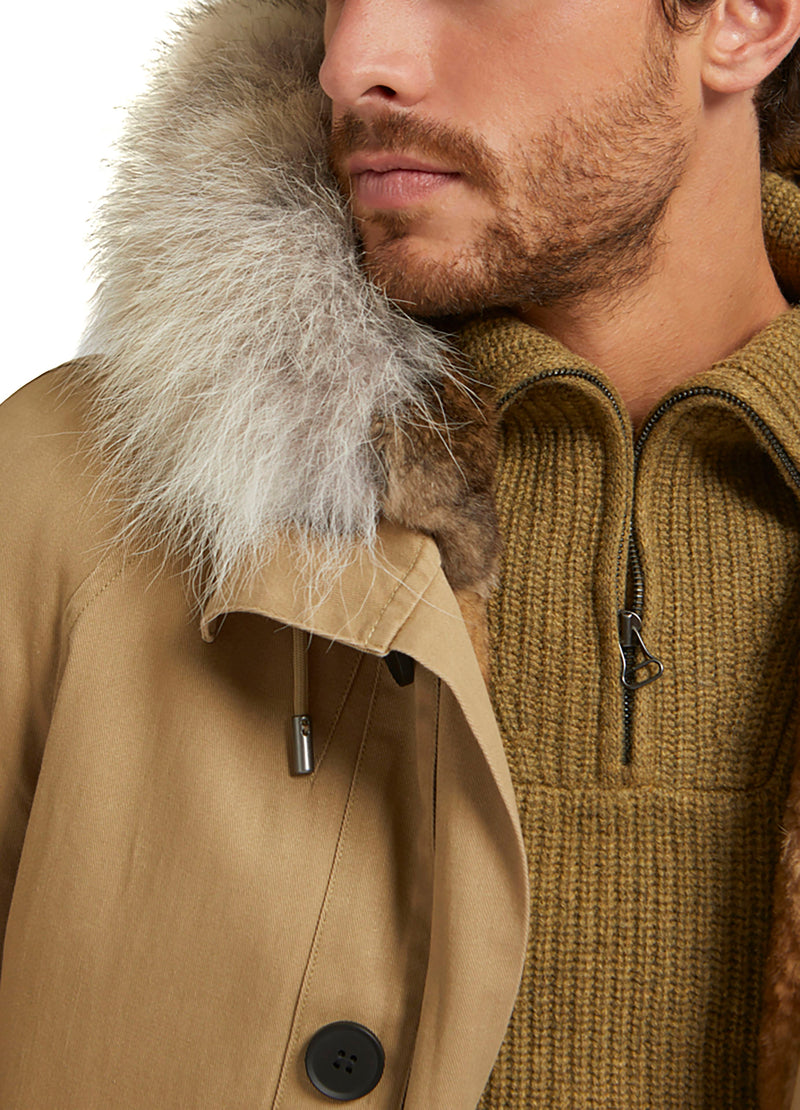 Parka iconique courte en gabardine de coton et fourrure