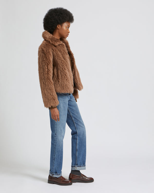 Veste en laine tissée long poil naturelle