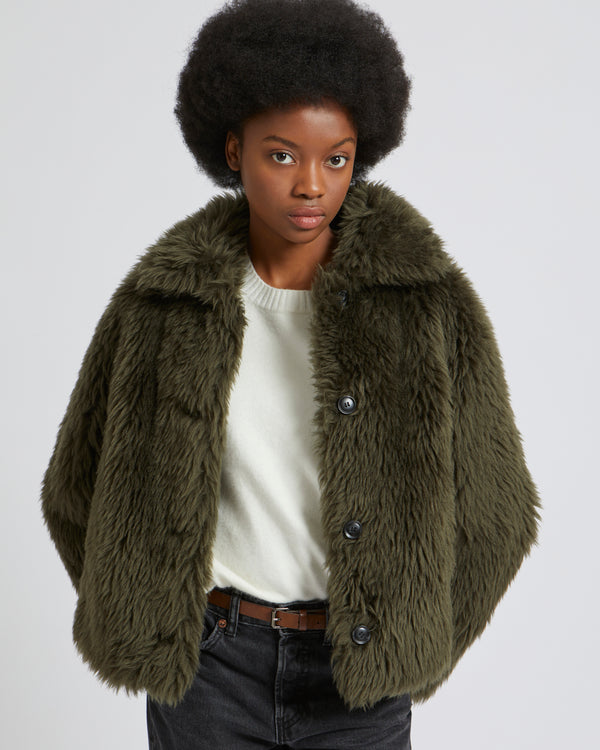 Veste en laine tissée long poil naturelle