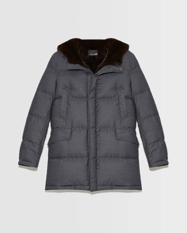 Doudoune 3/4 en tissu Loro Piana et fourrure de vison