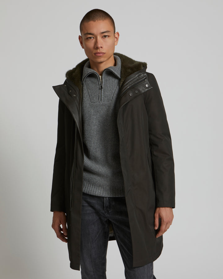 manteau-capuche-en-gabardine-et-vison-marron-22wum00700a34xb2440 -Yves Salomon