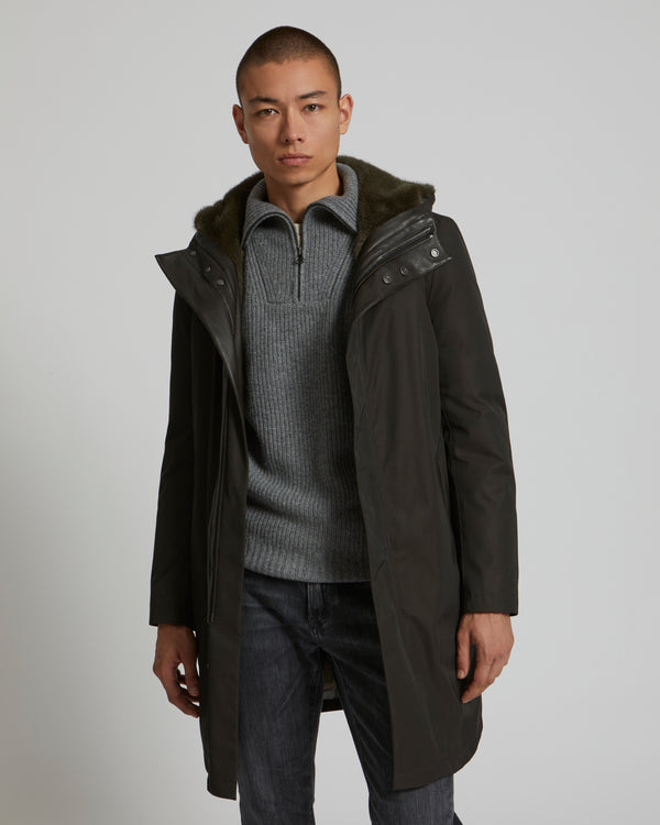 Hooded Coat In Gabardine And Mink