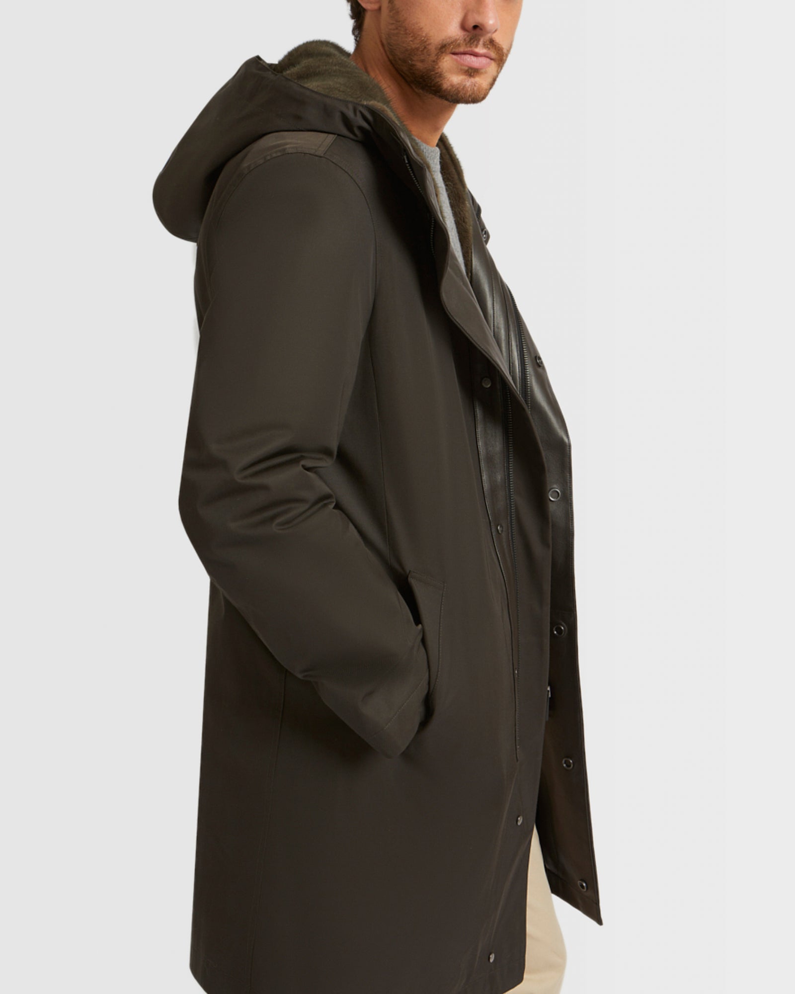 Hooded Coat In Gabardine And Mink - Black - Yves Salomon