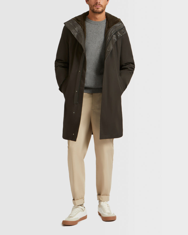 Manteau à capuche en gabardine imperméable et fourrure de vison