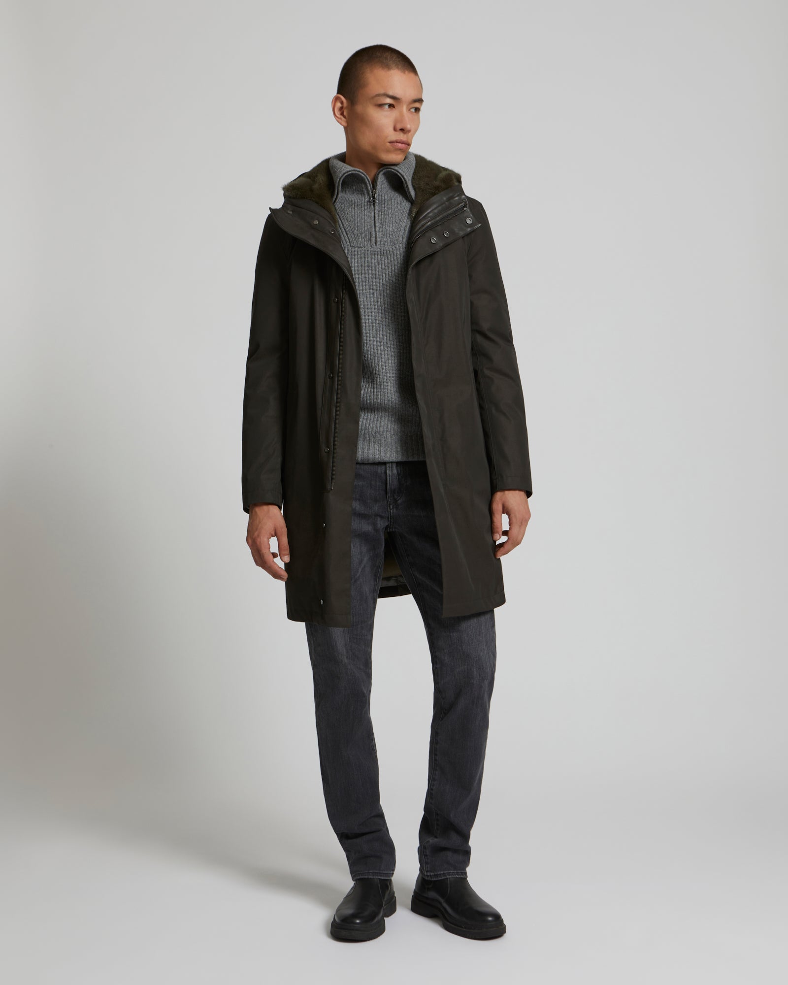 manteau-capuche-en-gabardine-et-vison-marron-22wum00700a34xb2440 -Yves Salomon
