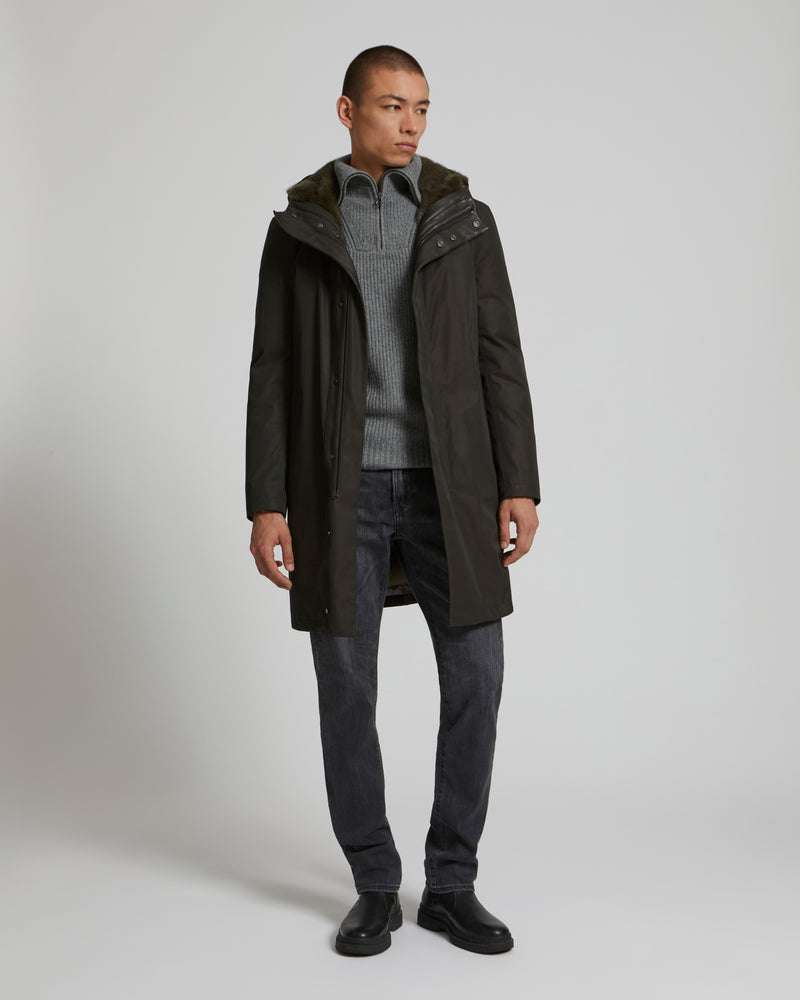 Hooded Coat In Gabardine And Mink