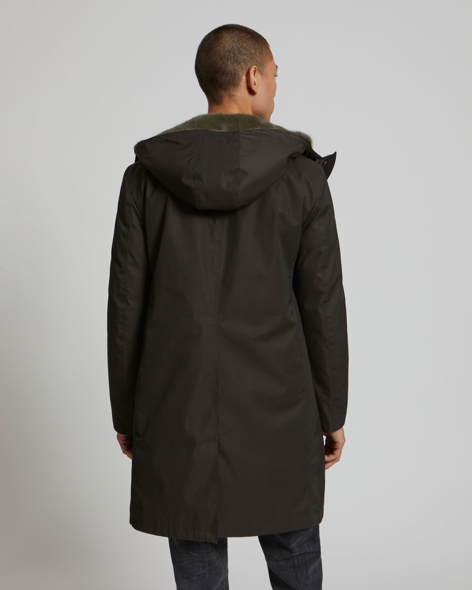 manteau-capuche-en-gabardine-et-vison-marron-22wum00700a34xb2440 -Yves Salomon