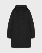 Manteau capuche en gabardine et vison