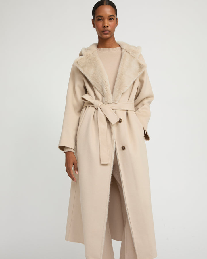 Long double face cashmere wool coat with Mink fur