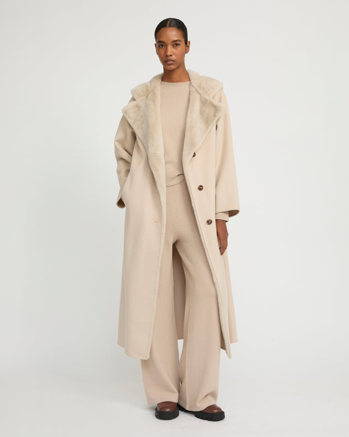 Long double face cashmere wool coat with Mink fur