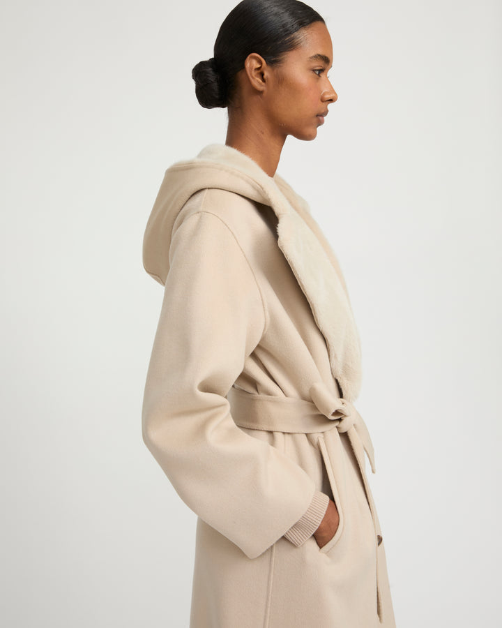 Long double face cashmere wool coat with Mink fur