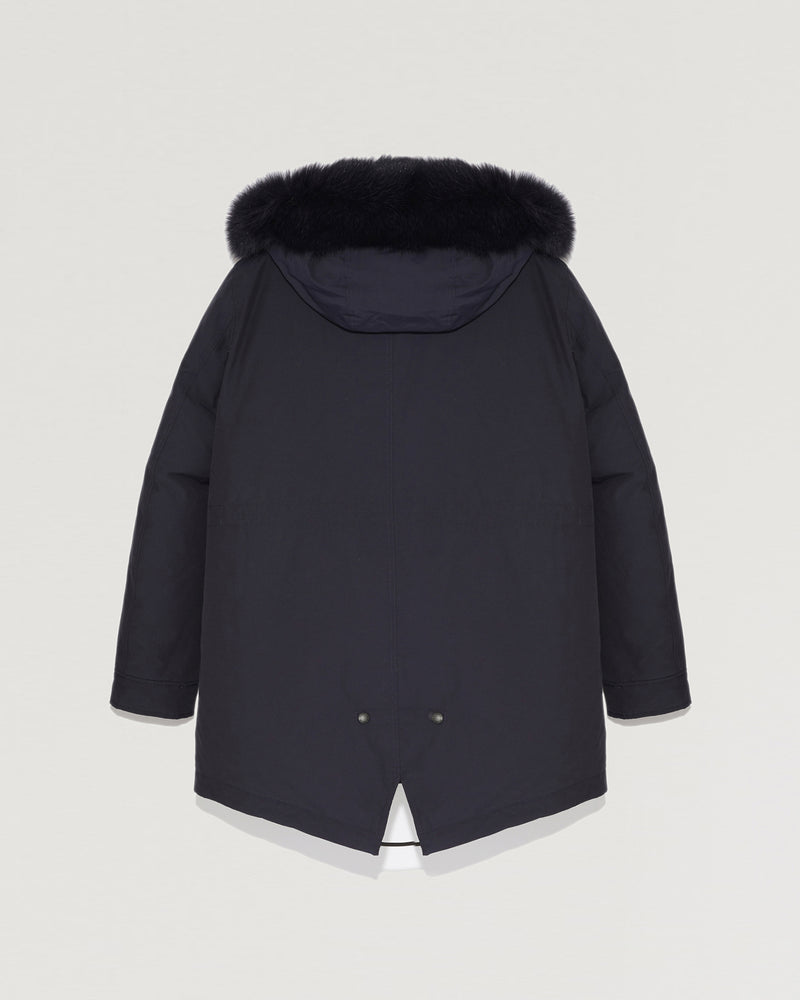 Parka courte à capuche avec fourrure de renard imperméable