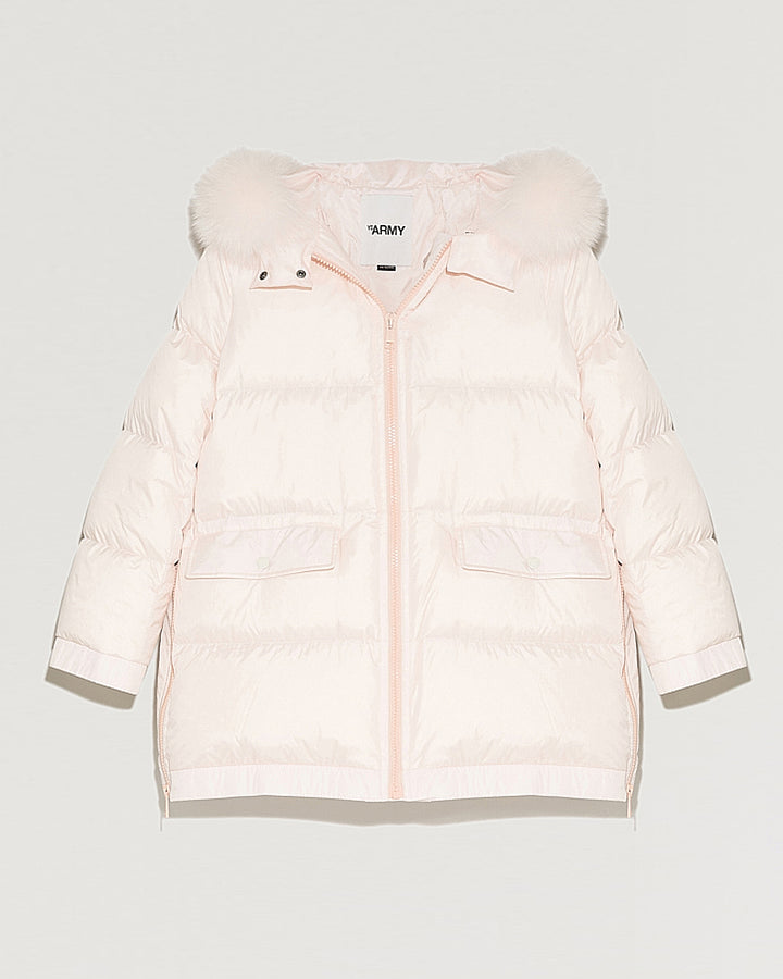 Black Friday 2025 - Yves Salomon - Doudoune "A" line à capuche avec bord en fourrure de renard