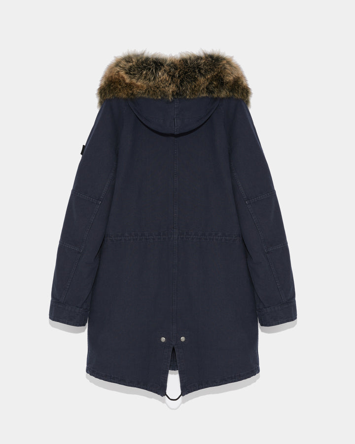 Hooded cotton parka with fox fur