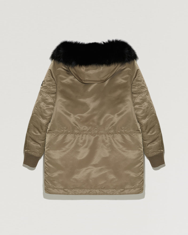 Doudoune en tissu technique à capuche avec fourrure de renard