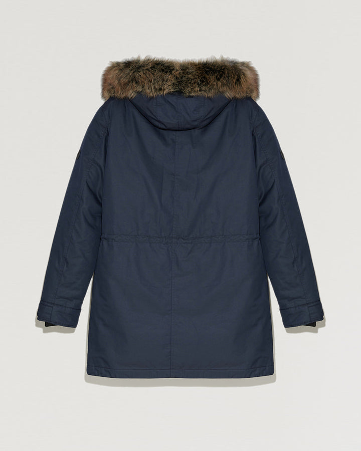 Hooded parka with fox fur