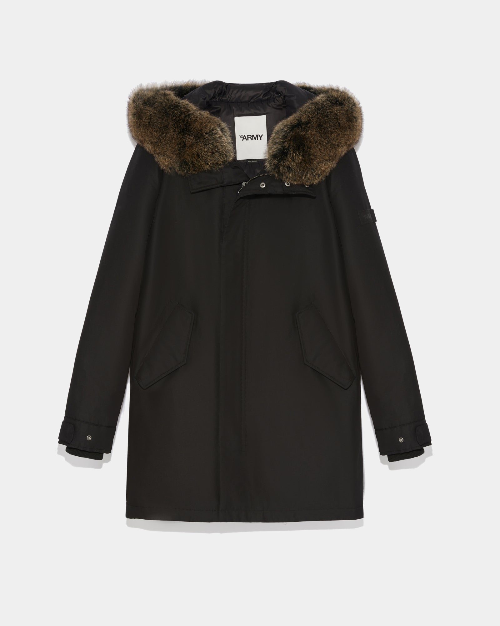 Hooded cotton parka with fox fur - Dark Blue - Yves Salomon