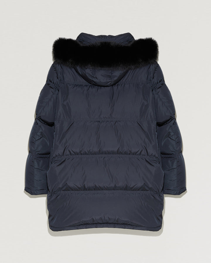 Long Hooded down jacket with fox fur