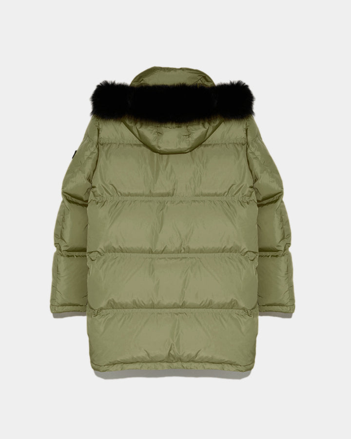 Long Hooded down jacket with fox fur