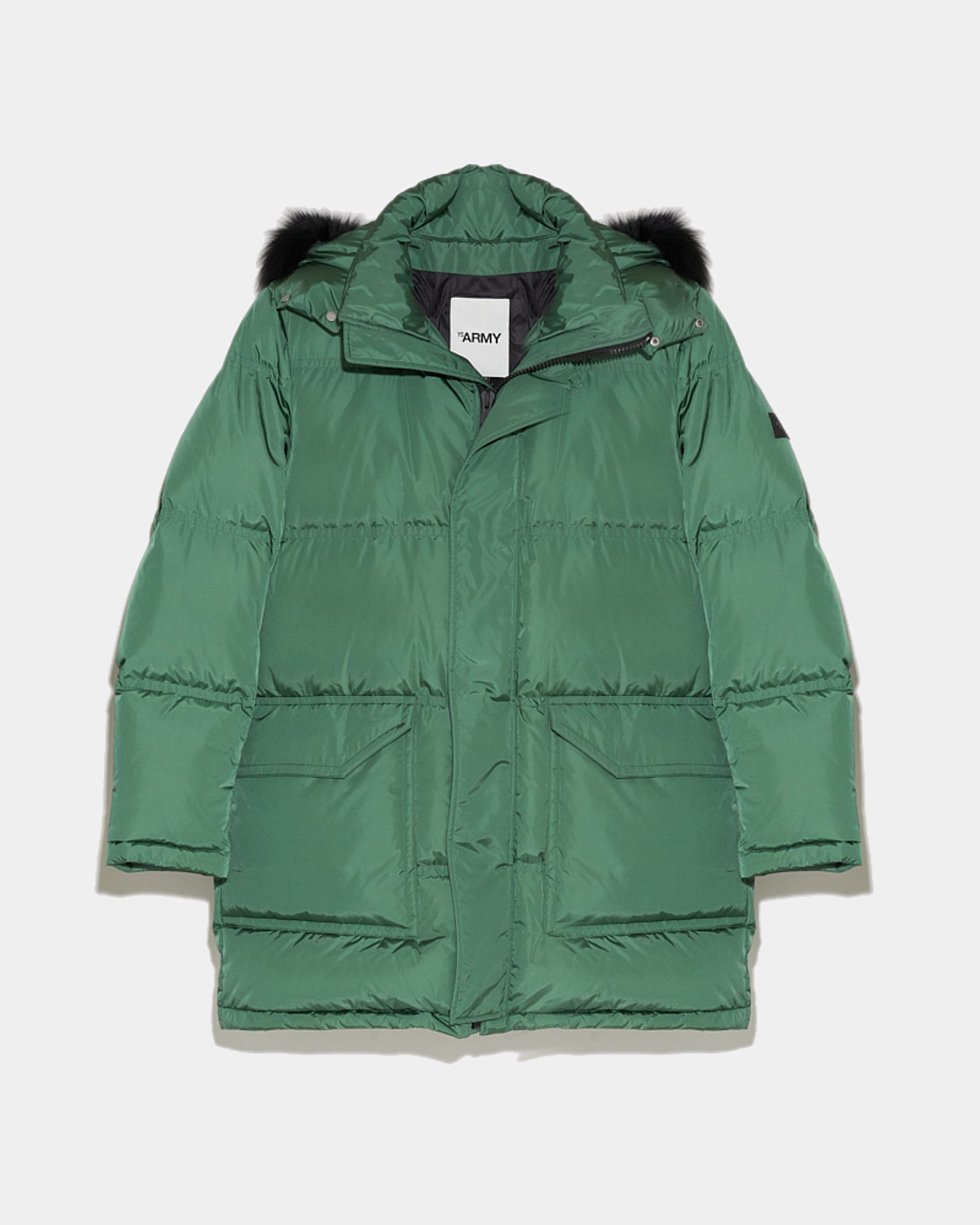 Long Hooded down jacket with fox fur - Khaki - Yves Salomon