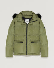 Doudoune en gabardine à capuche avec fourrure de renard