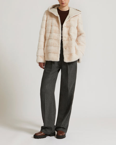 Mink short reversible parka with stripes - White - Yves Salomon Mink short reversible parka with stripes - White - Yves Salomon