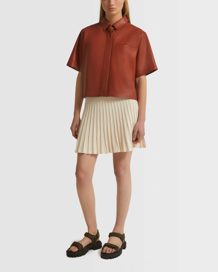Chemise manches courtes en cuir d'agneau