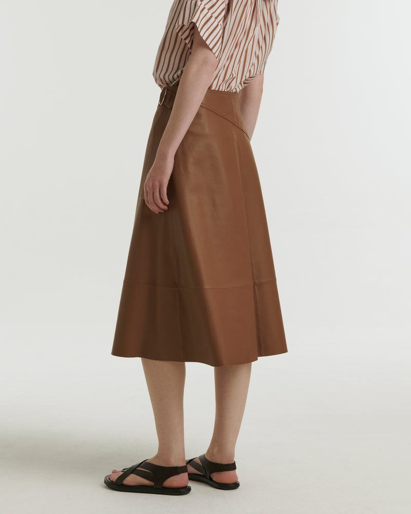 Lamb leather midi skirt - brown
