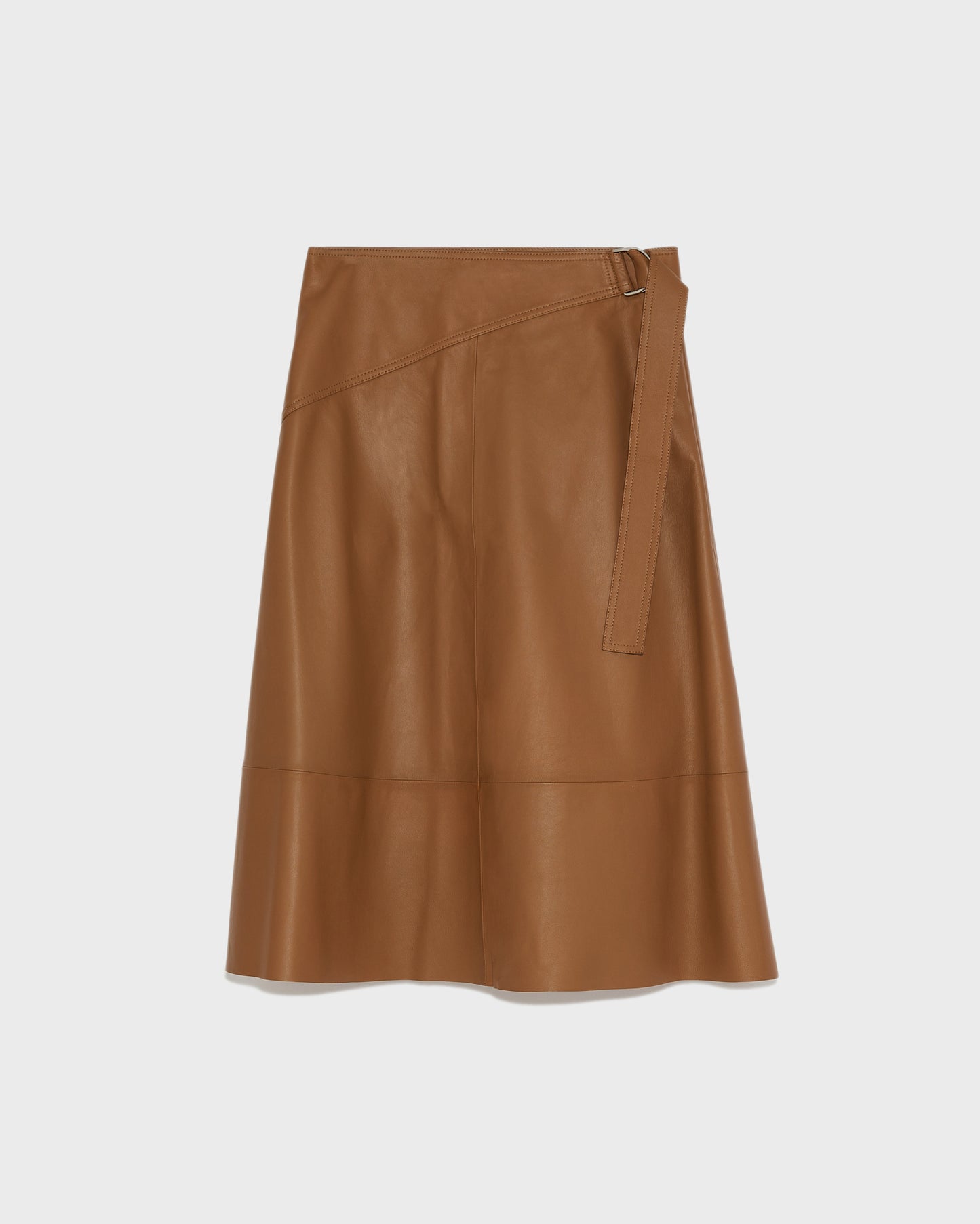 Belted leather midi skirt in lamb leather