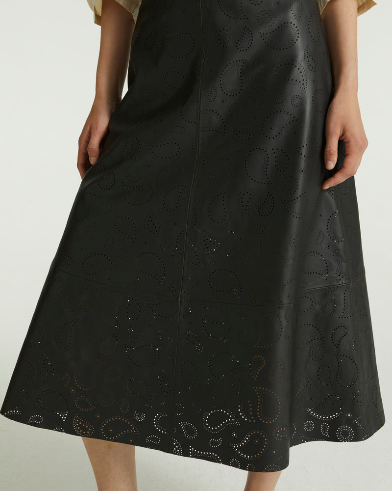 Perforated leather maxi skirt - black