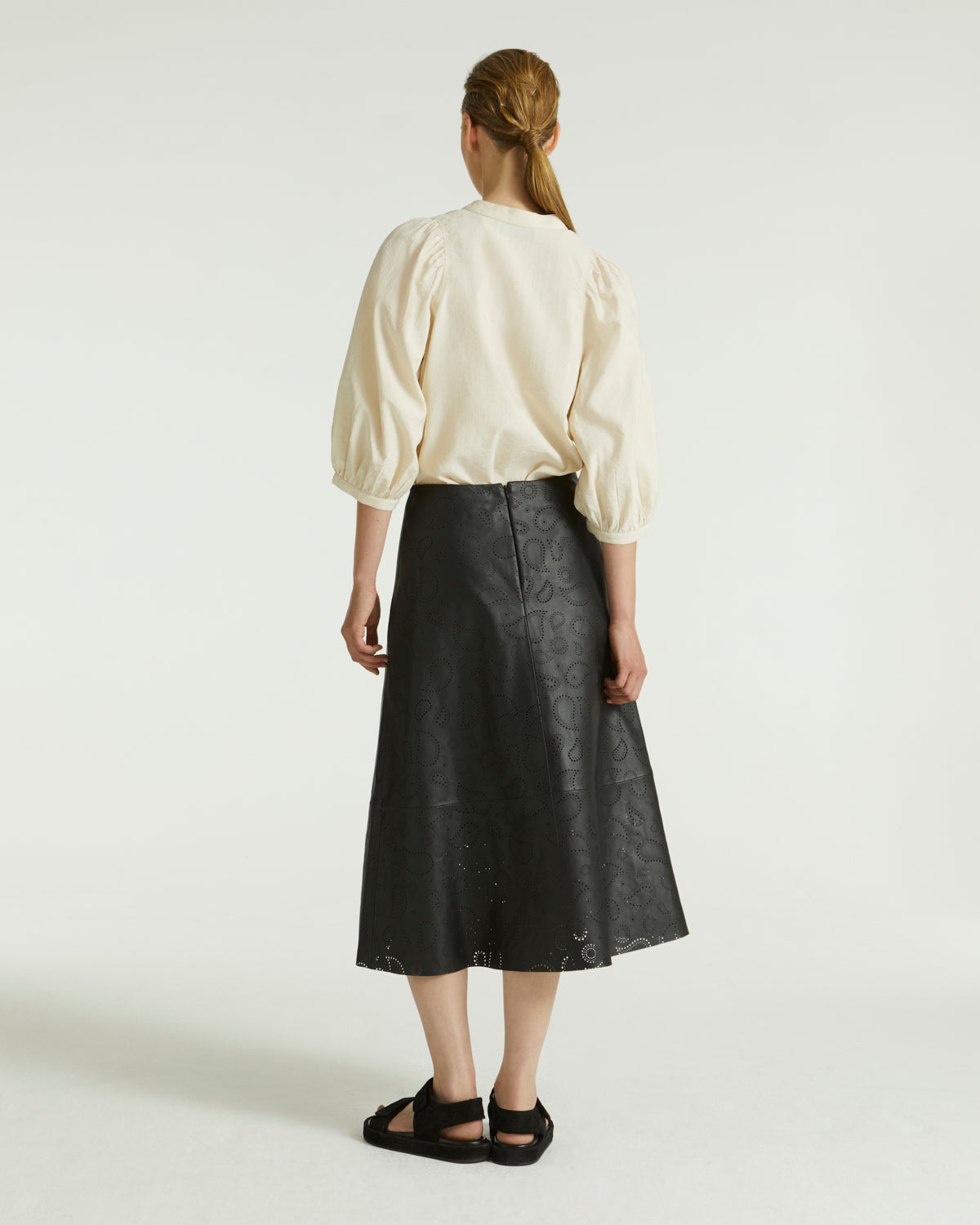 Perforated leather maxi skirt - black