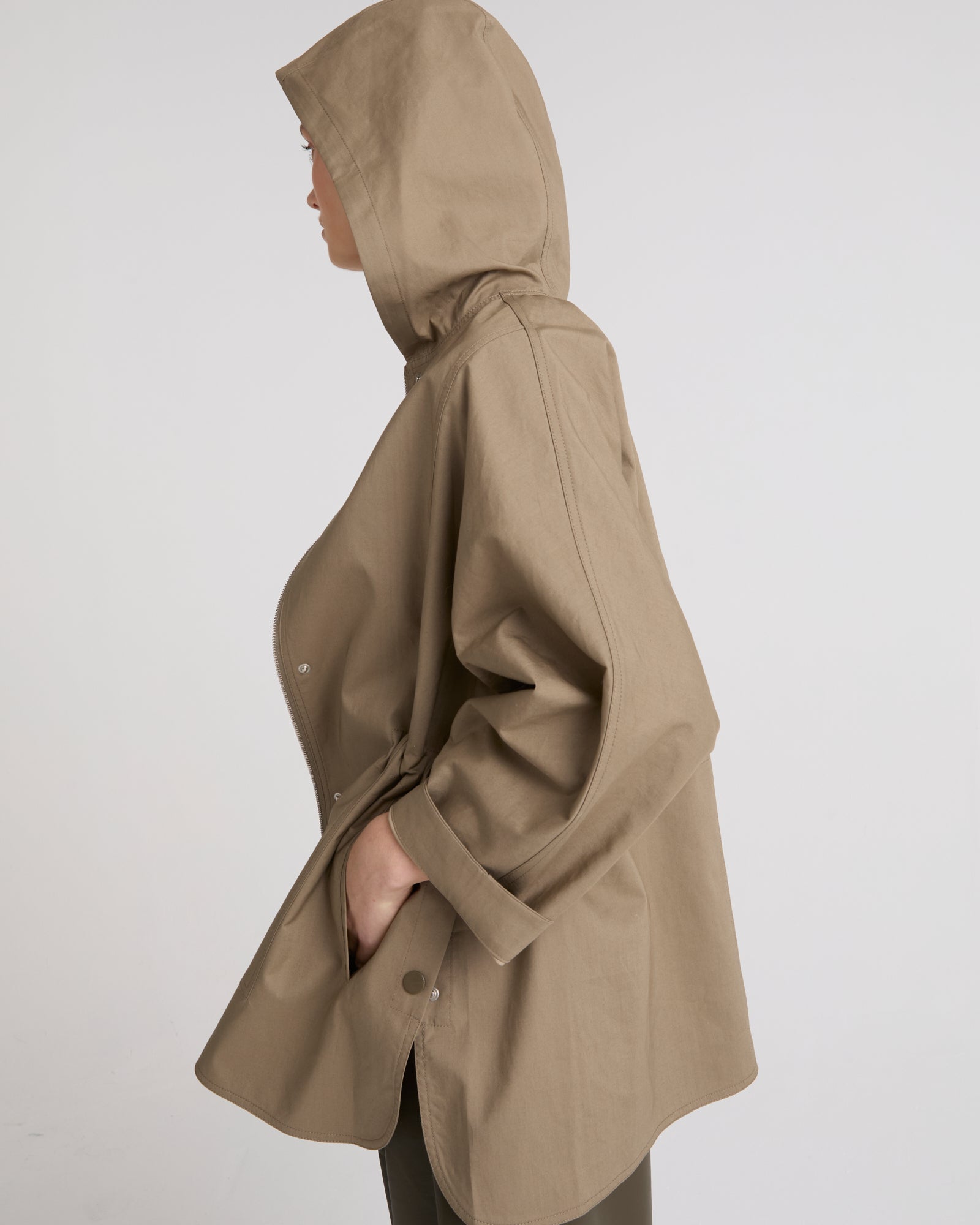 Short double-sided cotton cape -Khaki - Yves Salomon