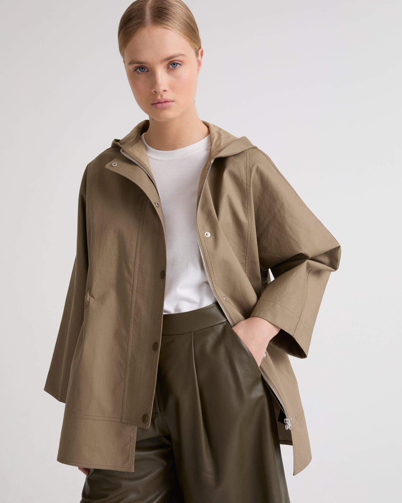 Short double-sided cotton cape -Khaki - Yves Salomon