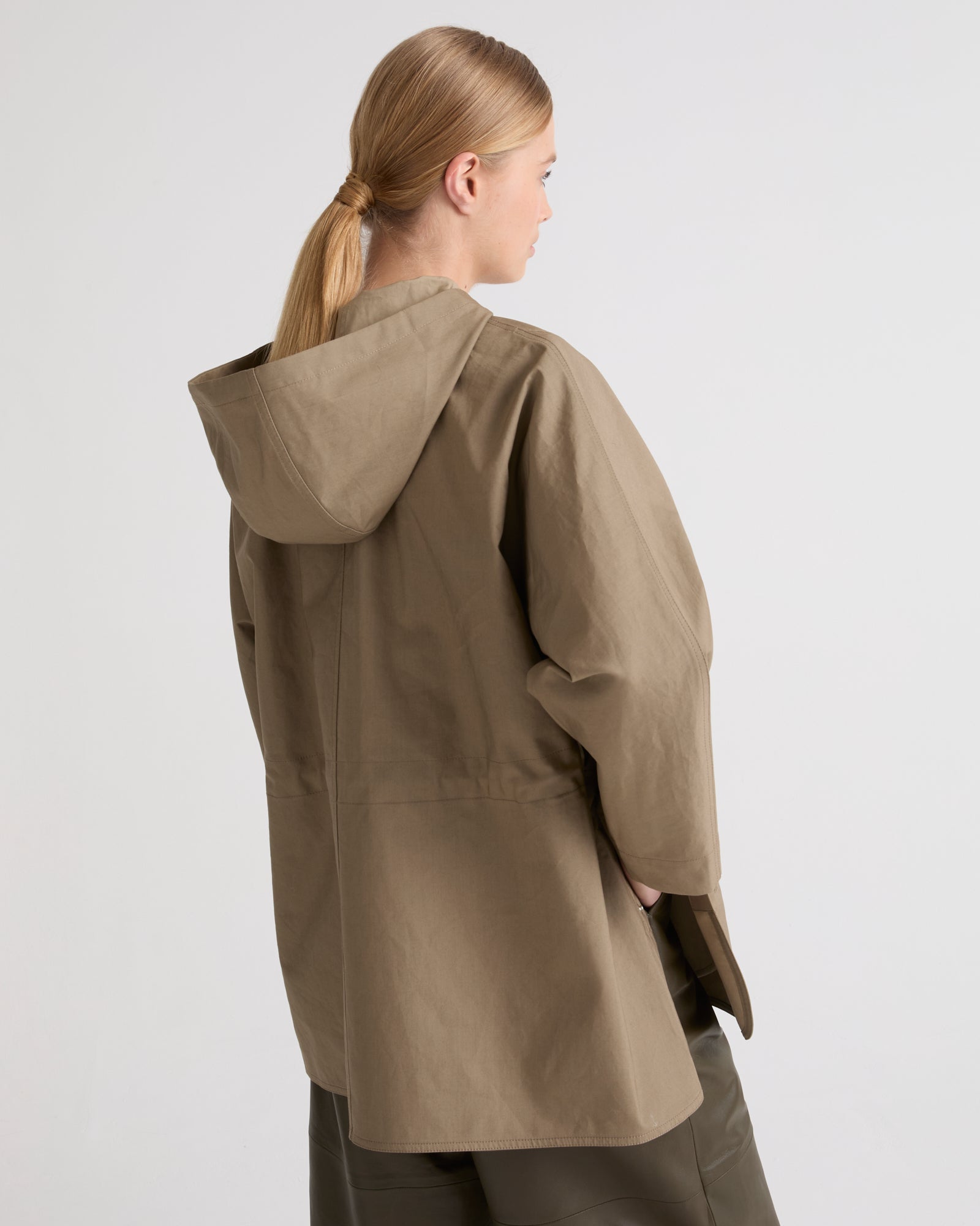 Short double-sided cotton cape -Khaki - Yves Salomon